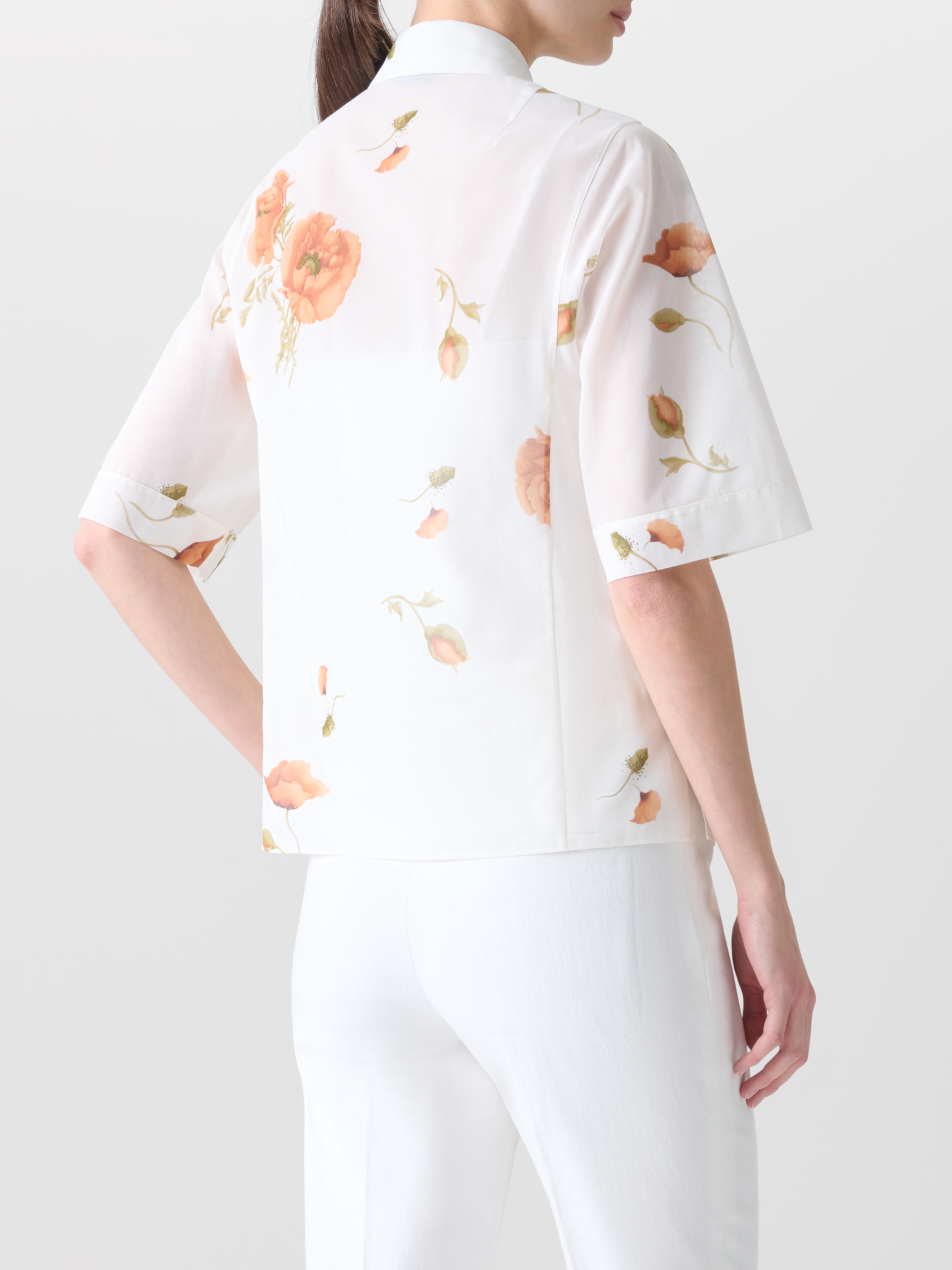 Designer Boxy Baumwoll-Bluse mit Anemone Druck - Bunt - Ecru - Weiss
