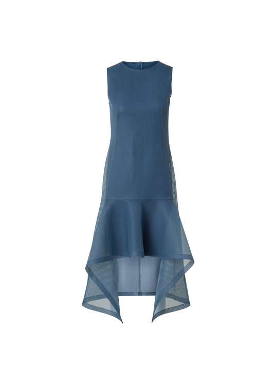 Designer Kurzes asymmetrisches Kleid in Techno-Grid - Blau