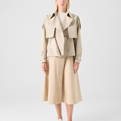 Short Silk Trench Coat with Removable Bolero
