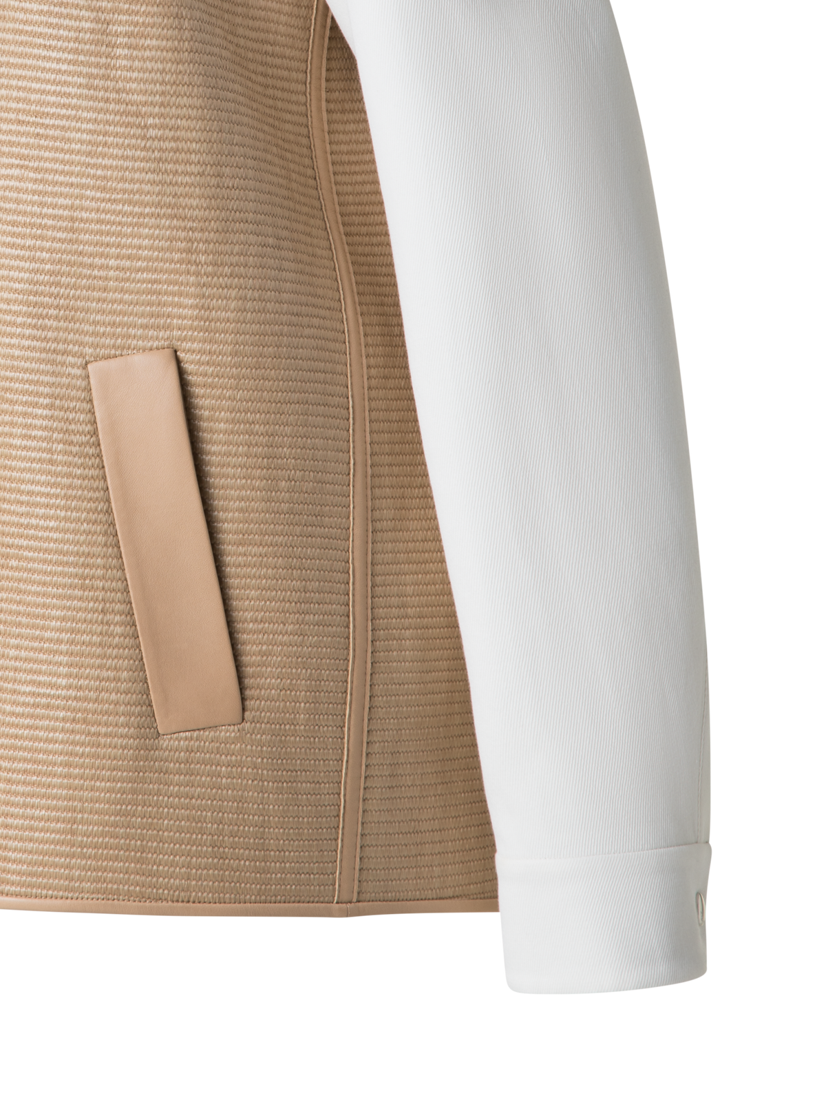 Designer Jacke aus Baumwoll-Raffia und Leder - Bunt - Beige