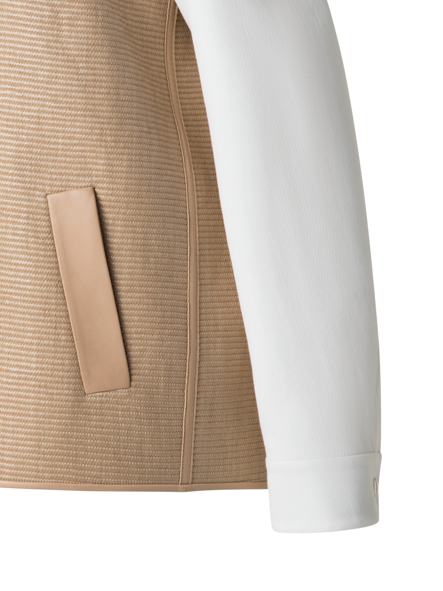 Designer Jacke aus Baumwoll-Raffia und Leder - Bunt - Beige