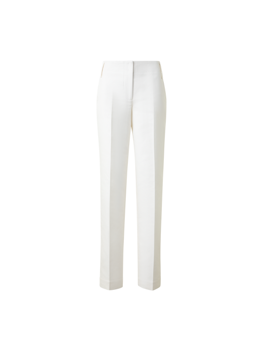 Designer Tapered Hose aus Baumwoll-Seiden-Doubleface - Ecru - Weiss