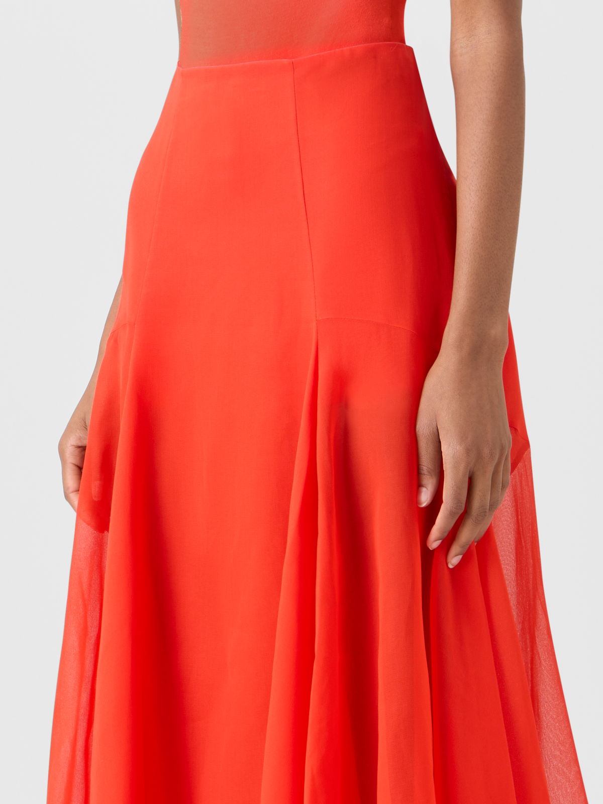 Designer Ausgestellter Midirock aus Seidenorganza - Rot #editorial