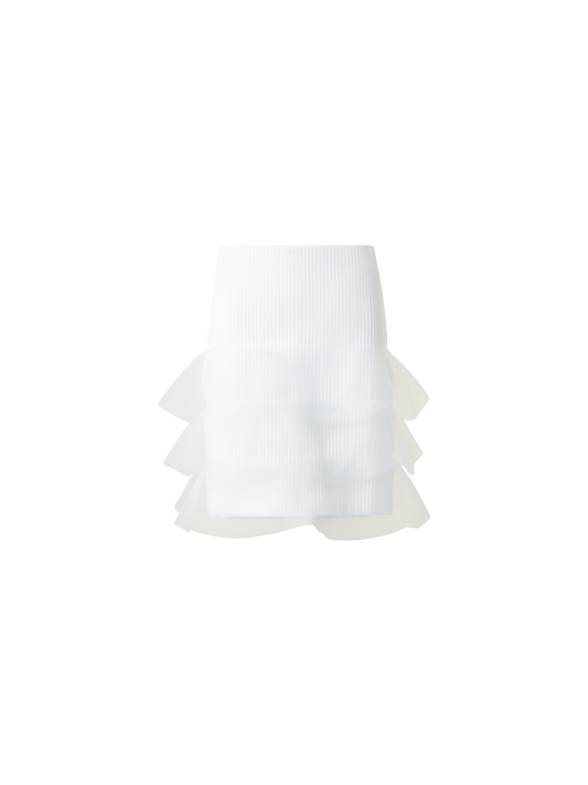 Designer Kurzer Bleistiftrock mit Tüll-Wellen - Weiss