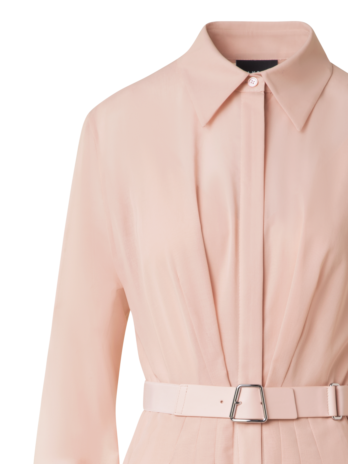 Designer Langärmeliges Baumwoll-Blusenkleid mit Gürtel - Beige