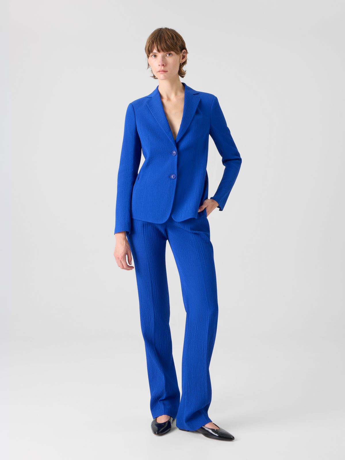 Designer Carl gerade Hose aus strukturierter Baumwollseide - Blau #editorial