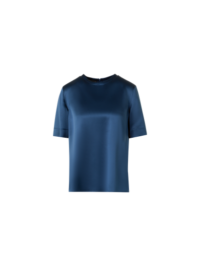 Designer Seidensatin T-Shirt Bluse - Dunkelblau - Blau