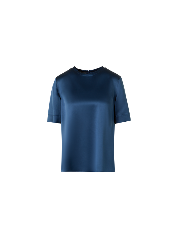 Designer Seidensatin T-Shirt Bluse - Dunkelblau - Blau