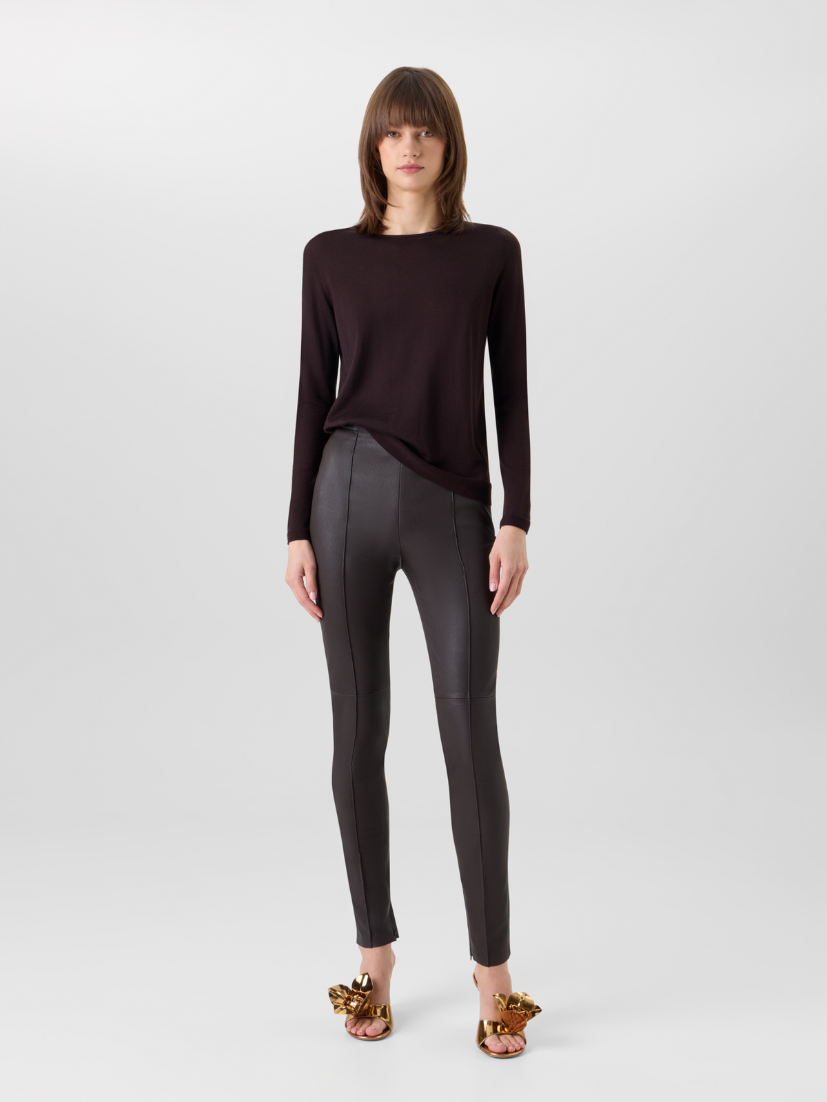Designer Schmale Hose aus Stretch-Leder - Braun 