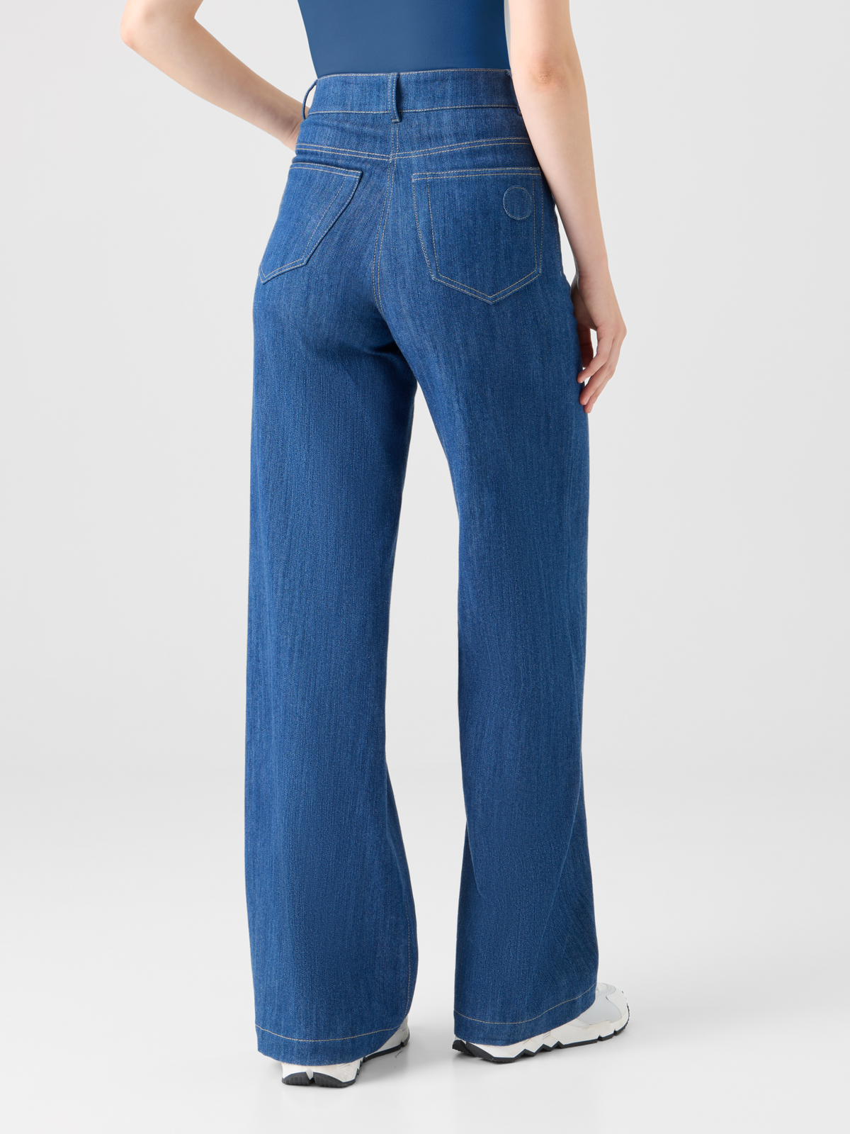 Designer Weite Baumwoll-Stretch Denimhose - Dunkelblau - Blau #editorial