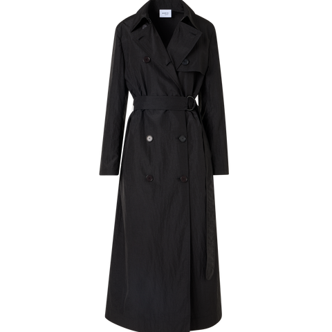 Langärmeliger, langer Trenchcoat aus Crinkled-Parachute-Taft