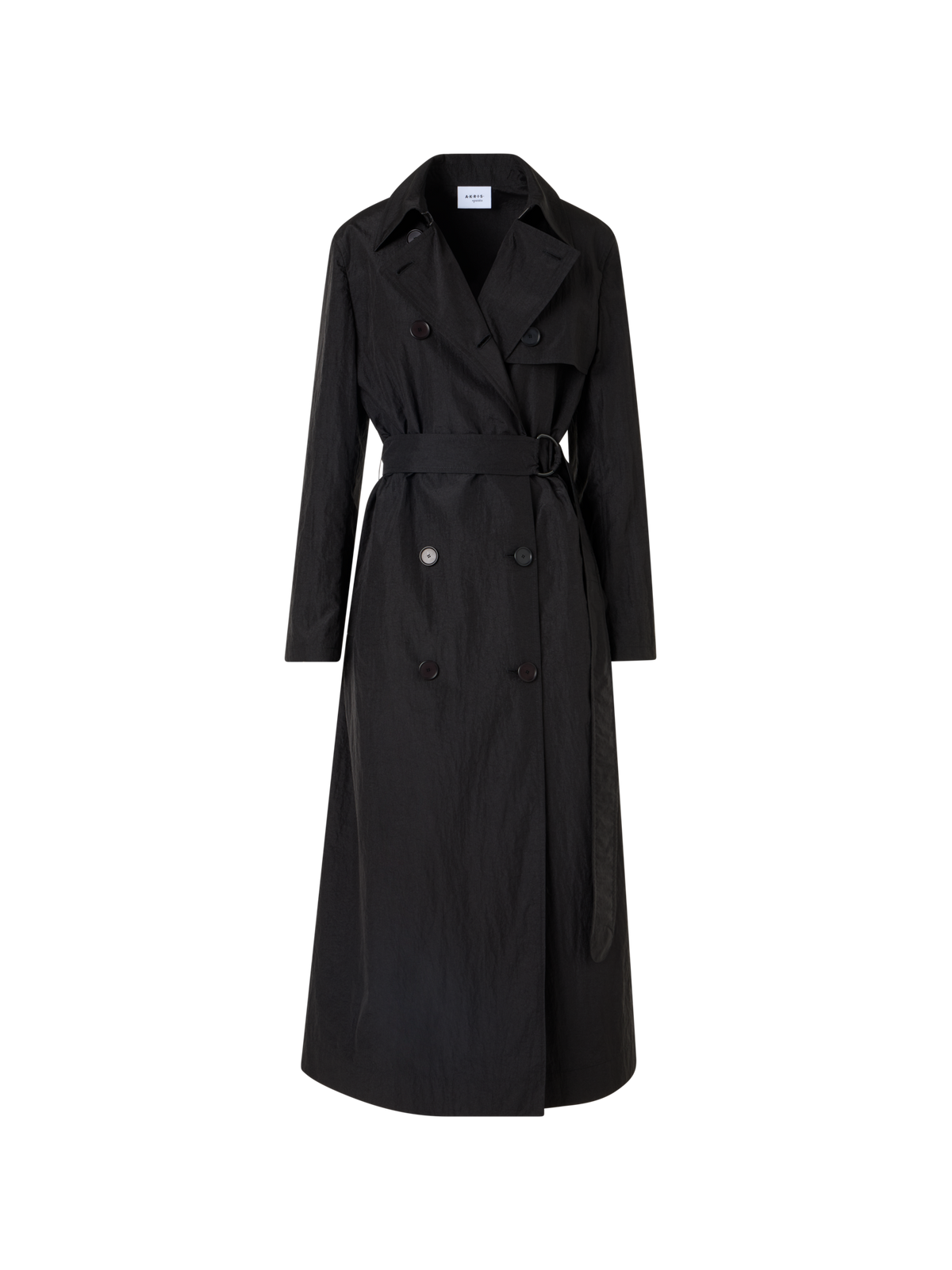 Designer Langärmeliger, langer Trenchcoat aus Crinkled-Parachute-Taft - Schwarz