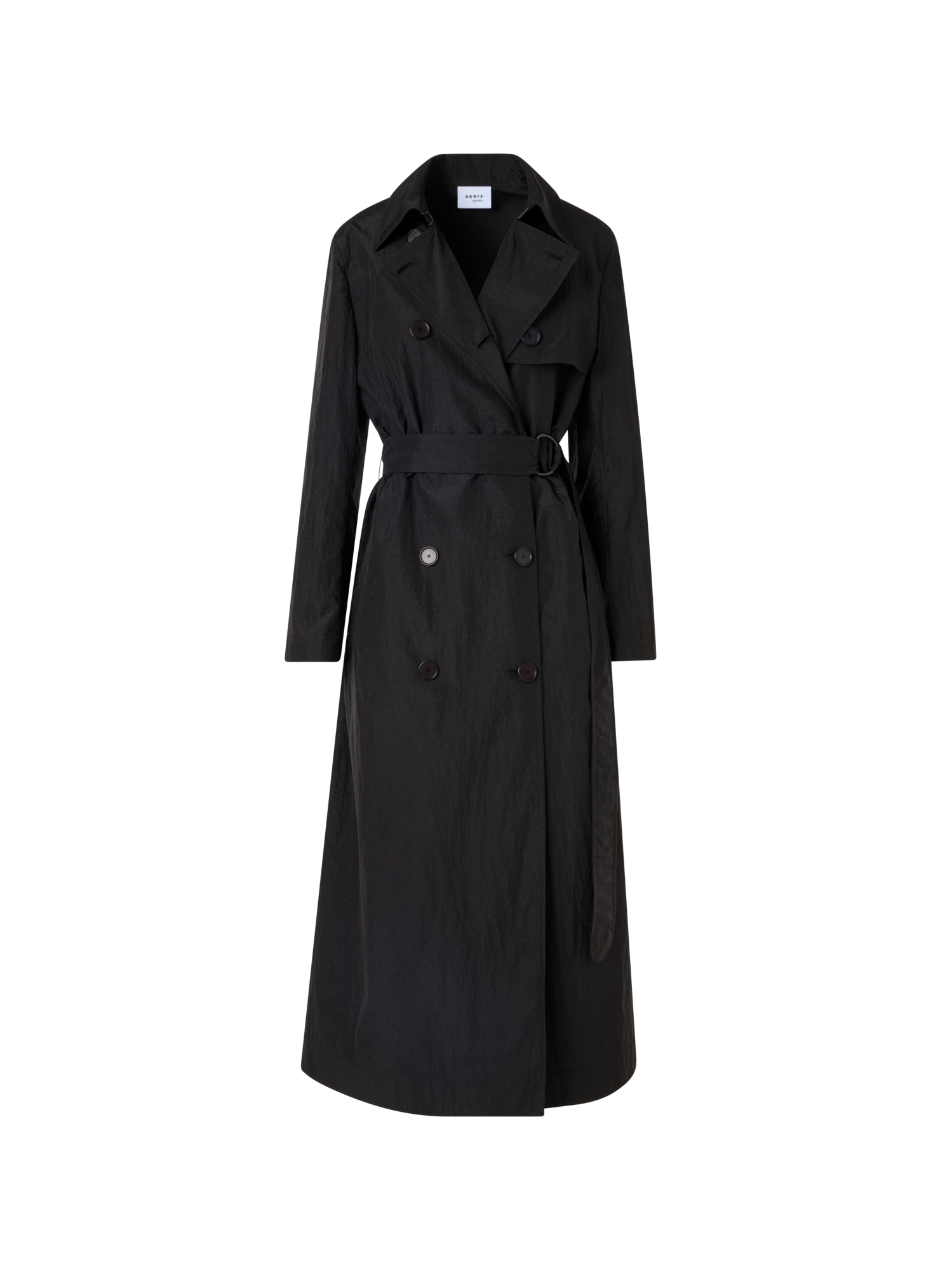 Designer Langärmeliger, langer Trenchcoat aus Crinkled-Parachute-Taft - Schwarz