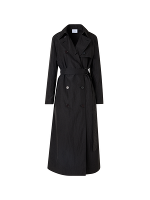 Designer Langärmeliger, langer Trenchcoat aus Crinkled-Parachute-Taft - Schwarz