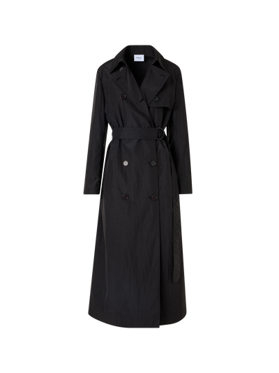 Designer Langärmeliger, langer Trenchcoat aus Crinkled-Parachute-Taft - Schwarz