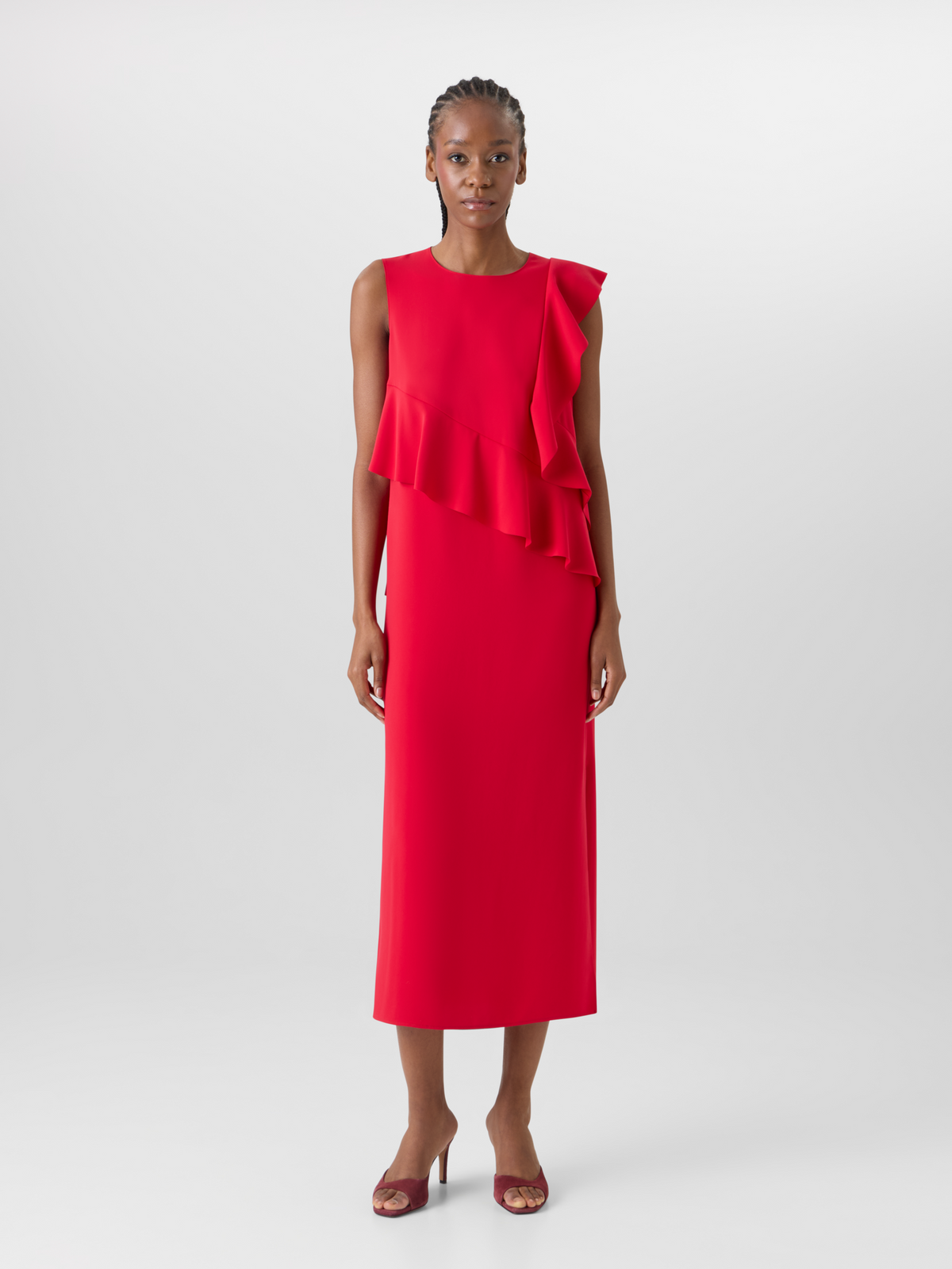 Designer Ärmelloses Tunikakleid aus Signature-Lasercut-Krepp - Rot #editorial