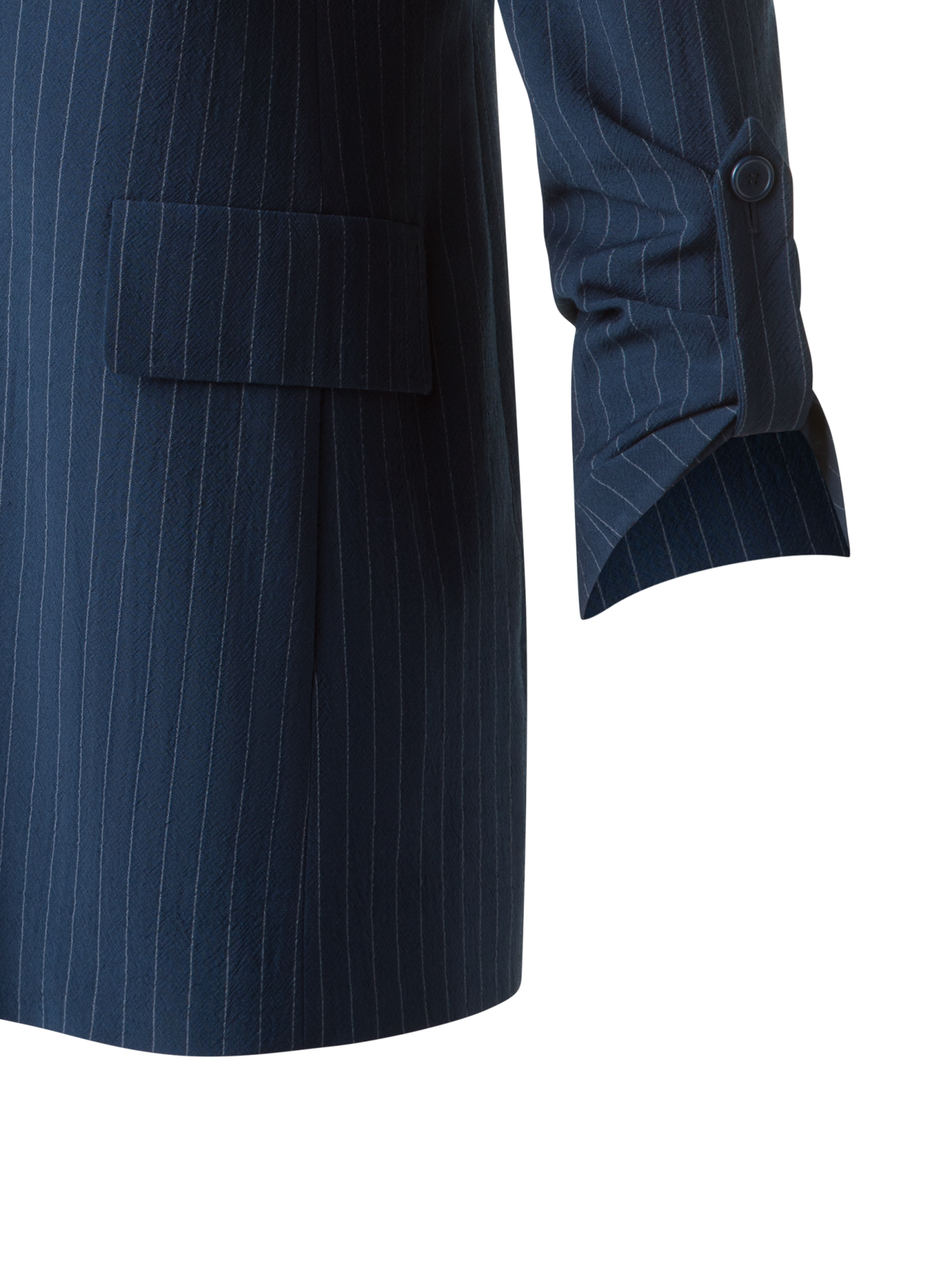 Designer Boyfriend-Blazer aus gestreifter Cool Wool - Dunkelblau - Blau