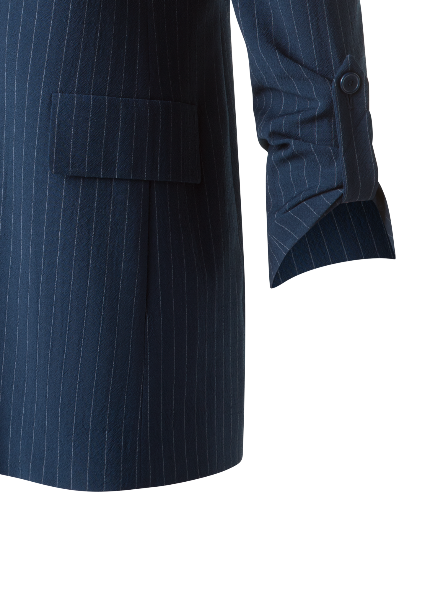 Designer Boyfriend-Blazer aus gestreifter Cool Wool - Dunkelblau - Blau