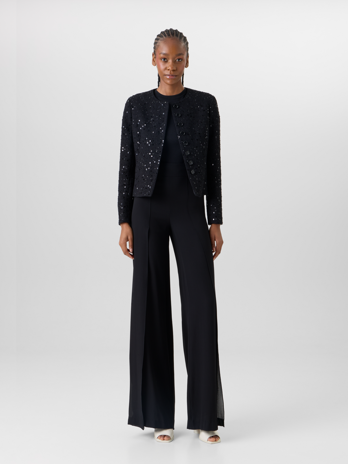 Designer Fellia Weit Ausgestellt Hose aus Seidengeorgette - Schwarz #editorial