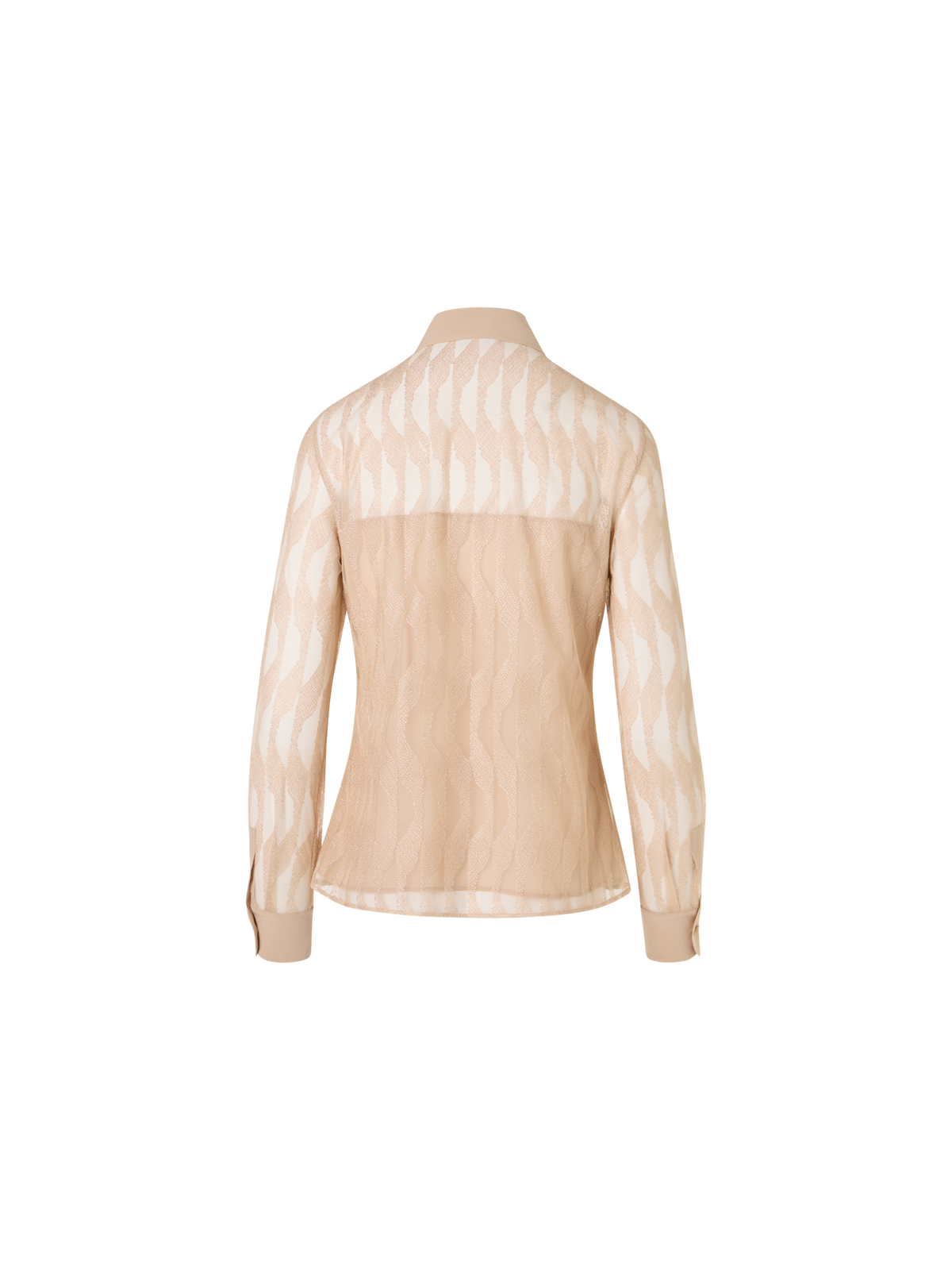 Designer Langärmelige Bluse mit High Plains Stickerei auf Tüll - Beige