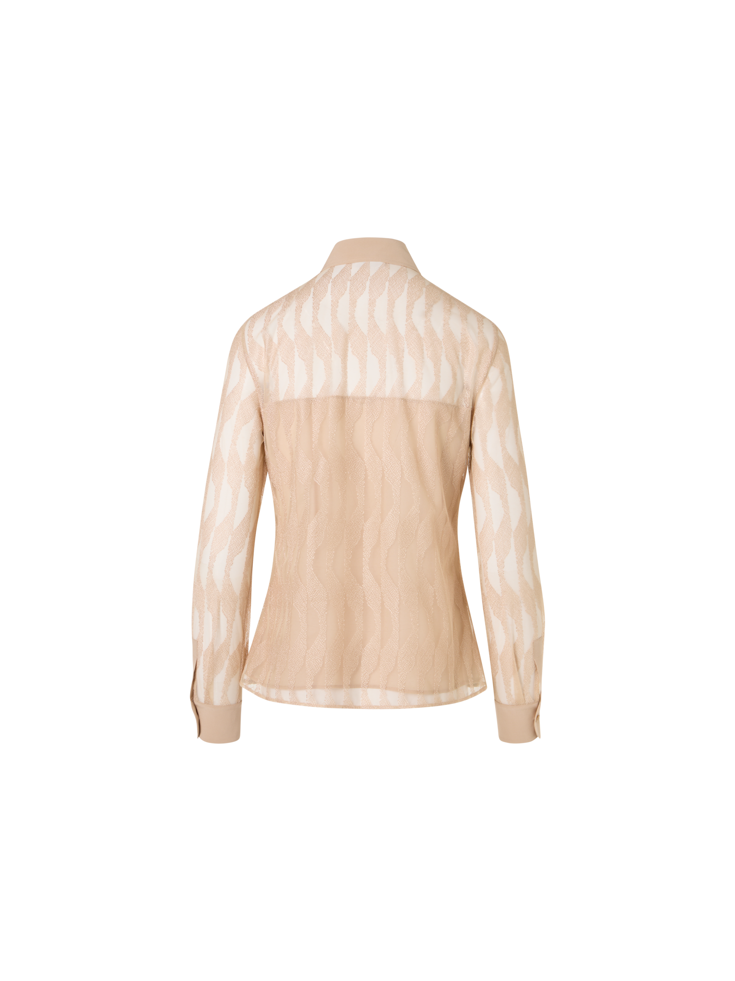 Designer Langärmelige Bluse mit High Plains Stickerei auf Tüll - Beige