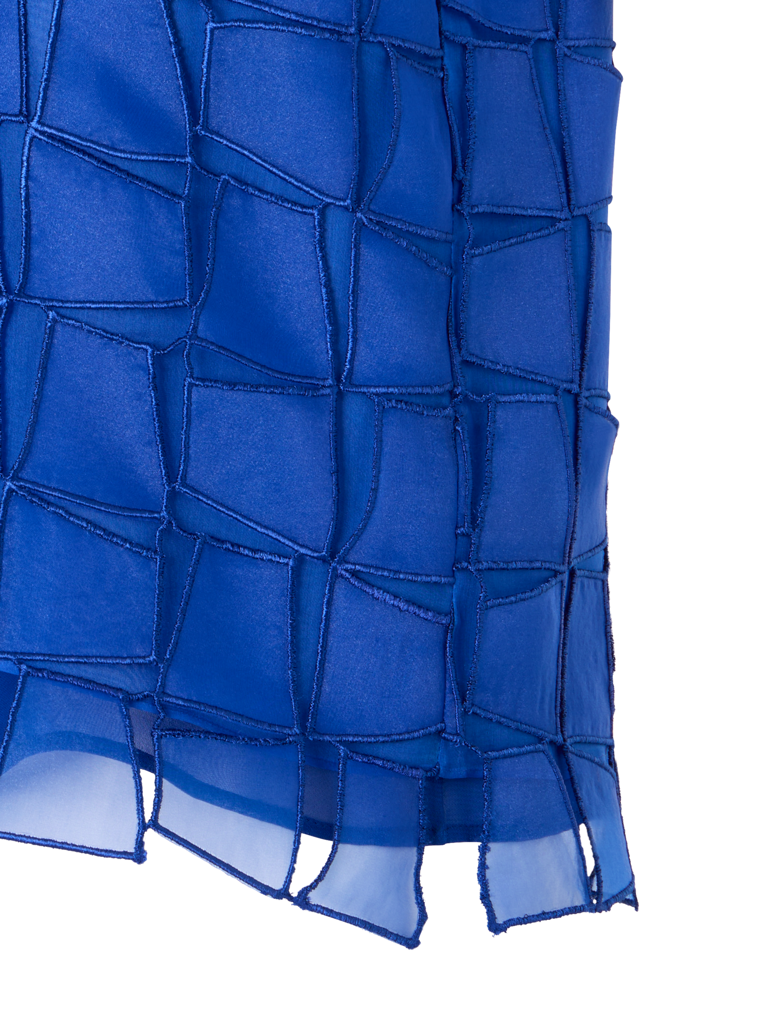 Designer Bluse mit Trapez-Stickerei aus Organza - Blau