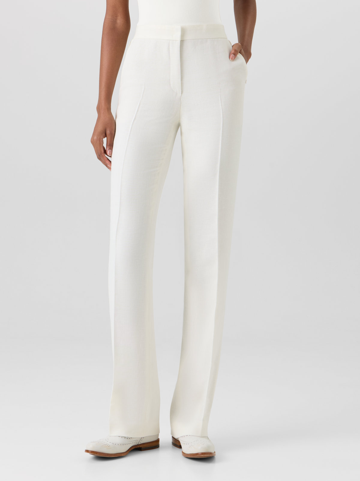 Designer Carl Straight-Leg Hose aus Leinen-Woll-Krepp-Doubleface - Ecru #editorial