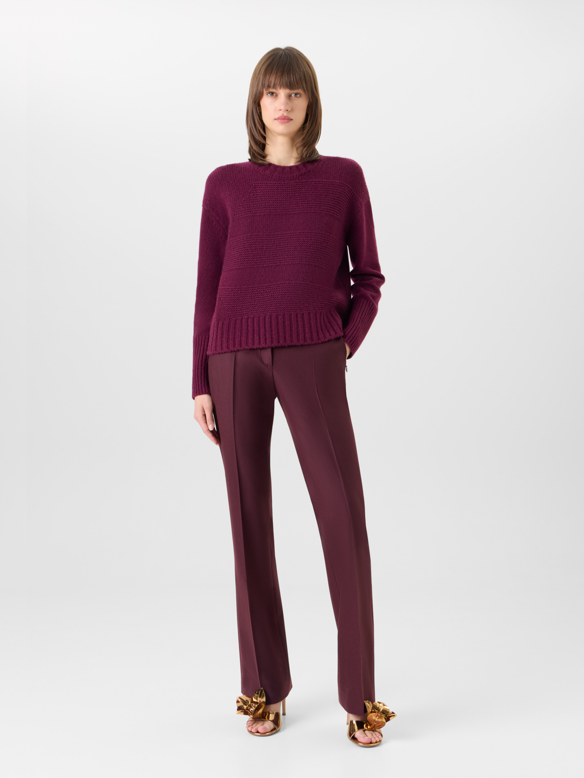 Designer Bootcut Hose aus Woll-Stretch-Flanell - Rot 