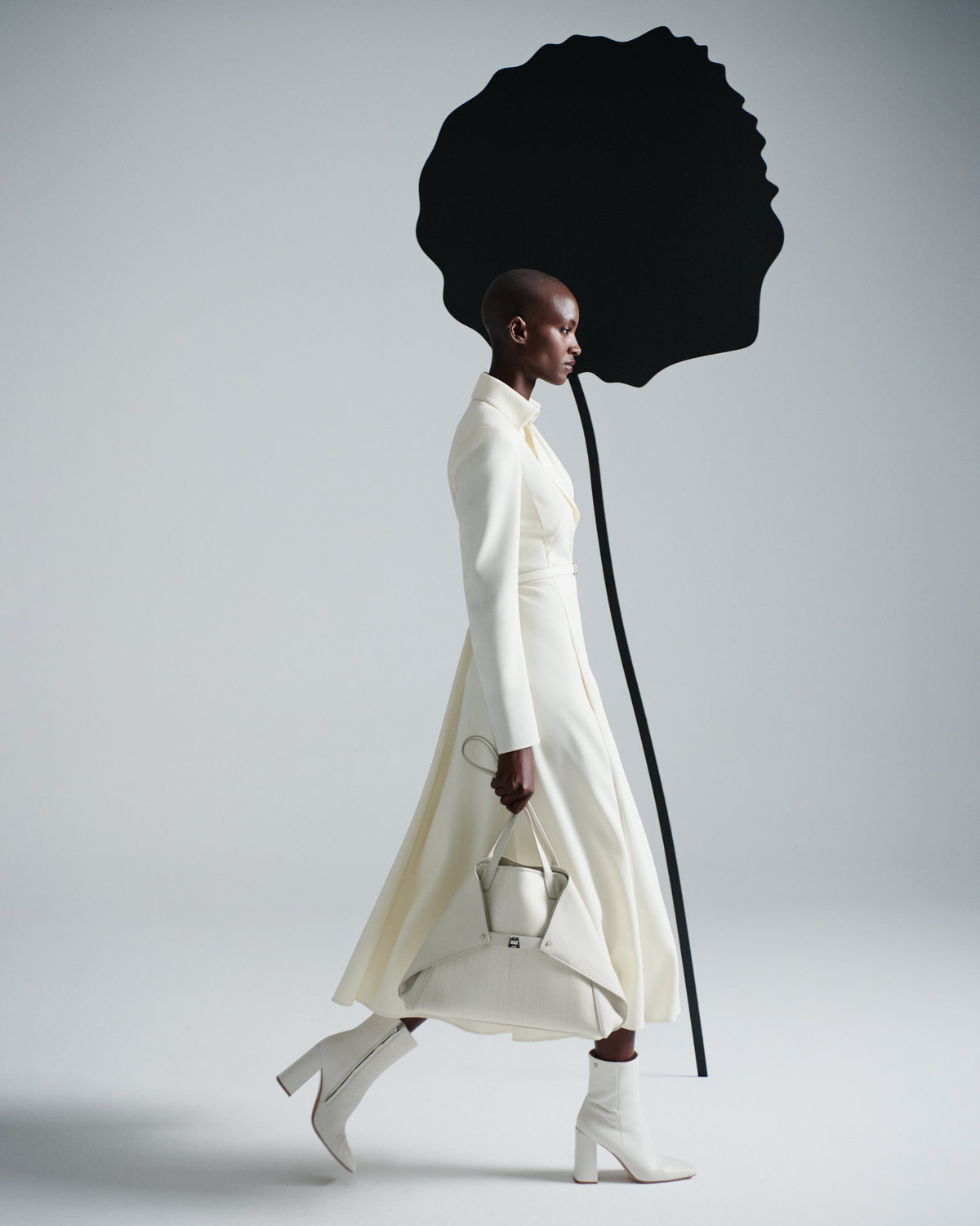 Designer Midikleid mit Gürtel aus Woll-Doubleface - Ecru - Weiss #editorial