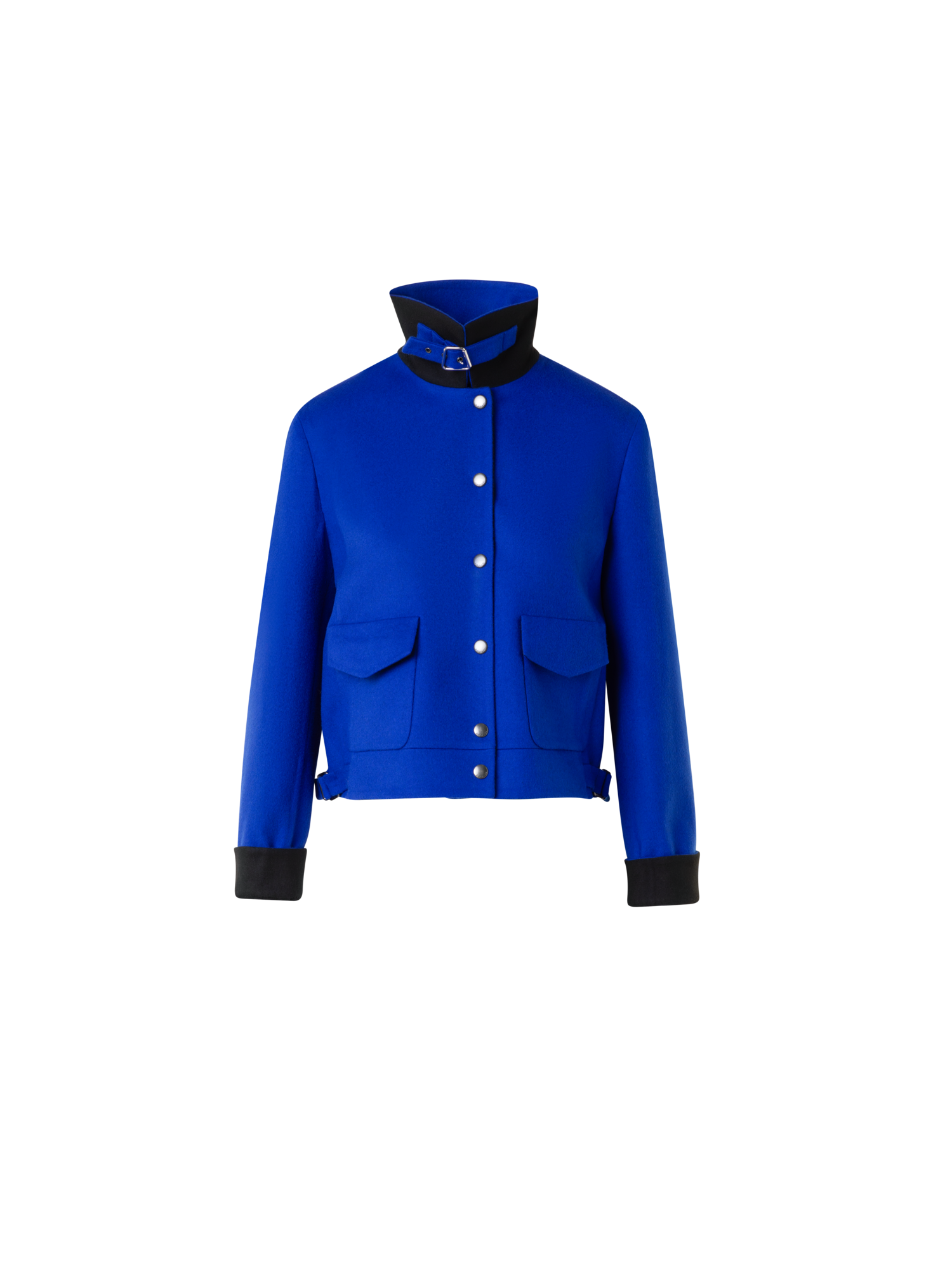 Designer Kurzer Wollflanell Doubleface Blouson - Blau
