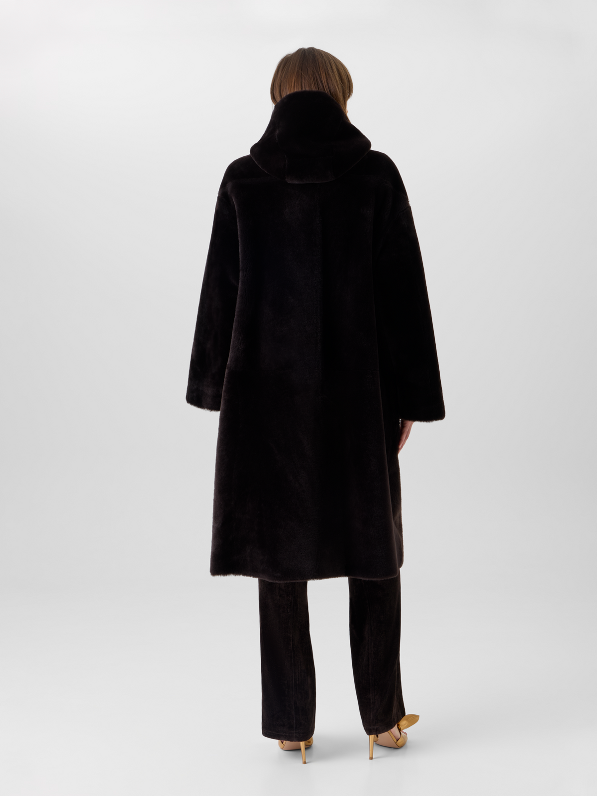 Designer Wendbarer Oversize-Shearling-Mantel mit Kapuze - Braun 