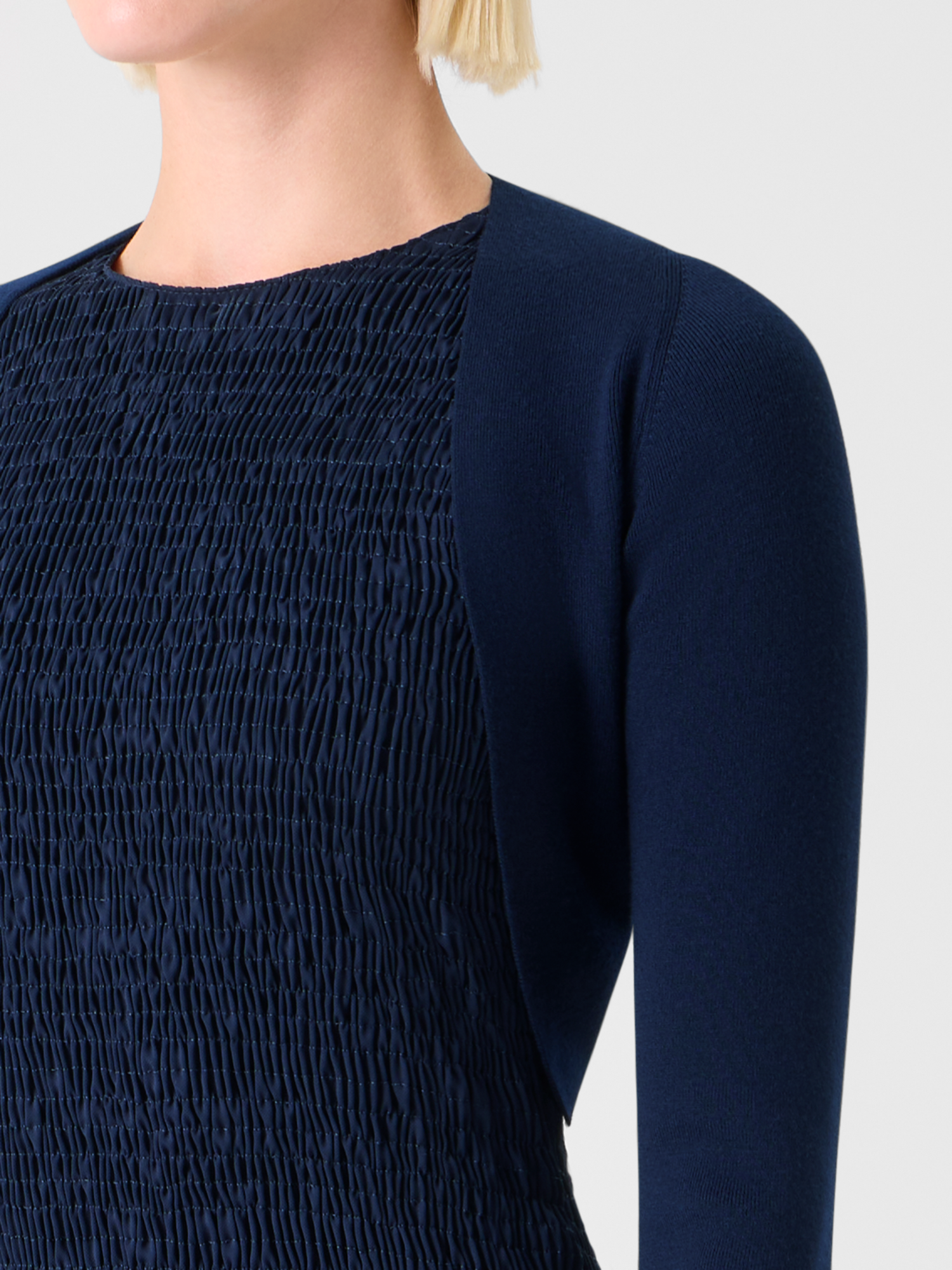 Designer Cropped Bolero-Cardigan aus Merinowolle - Dunkelblau - Blau 