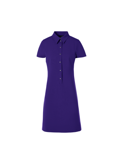 Designer Kurzärmeliges Polokleid aus Baumwoll-Seide-Stretch-Doubleface - Violett