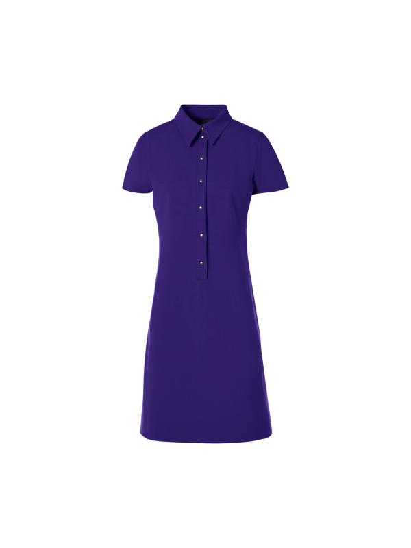 Designer Kurzärmeliges Polokleid aus Baumwoll-Seide-Stretch-Doubleface - Violett