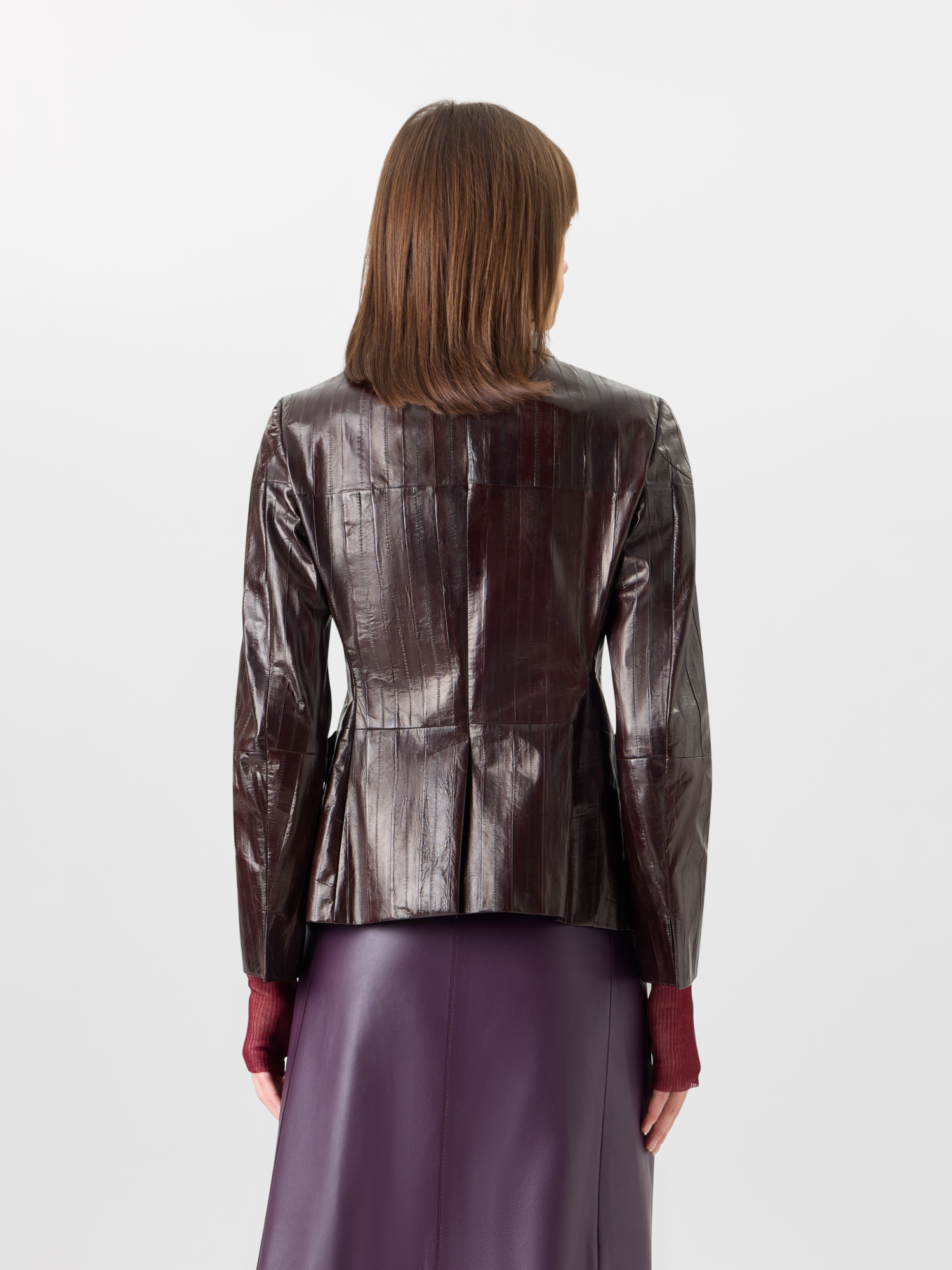 Designer Taillierte Jacke aus lackiertem Aalleder - Braun 