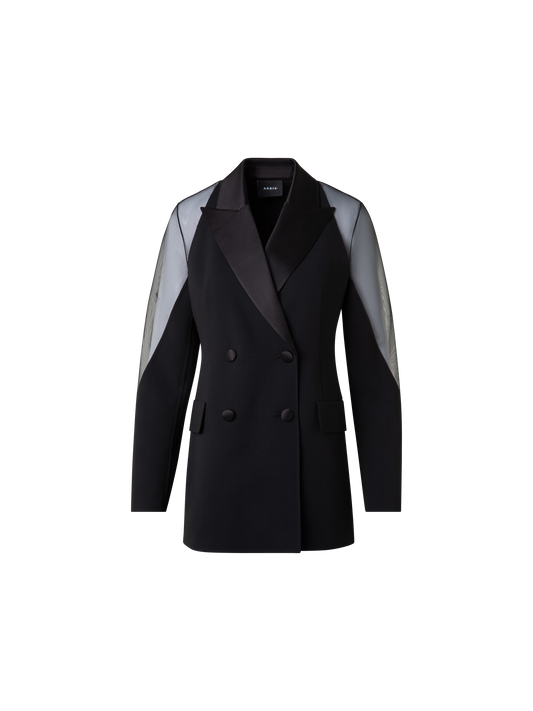 Designer Smokingjacke mit transparenten Schultern