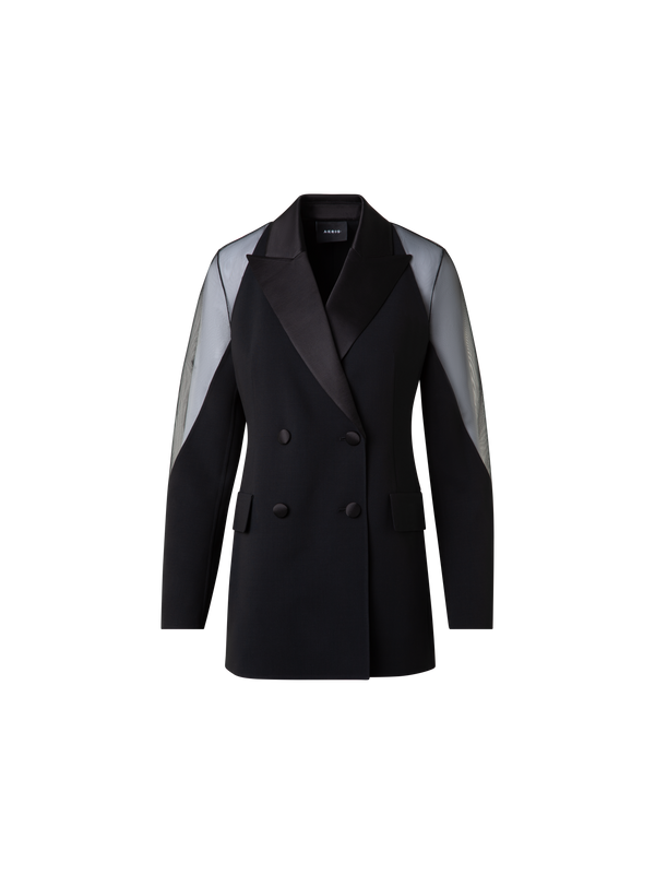 Designer Smokingjacke mit transparenten Schultern