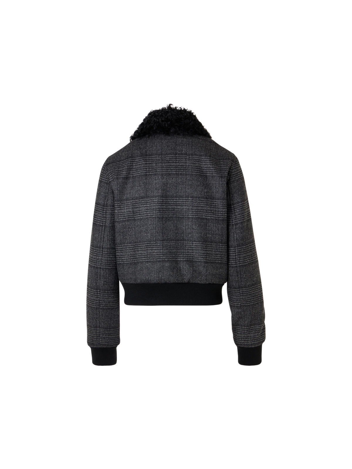 Designer Glencheck-Bomber aus Wolle mit Trapez-Steppung - Schwarz - Bunt - Grau