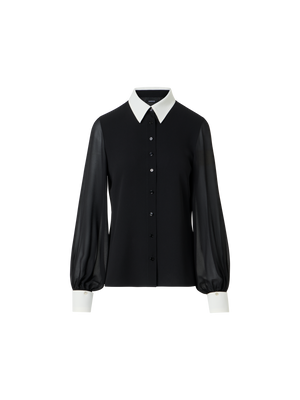 Designer Seidenbluse mit abnehmbaren Manschetten - Schwarz