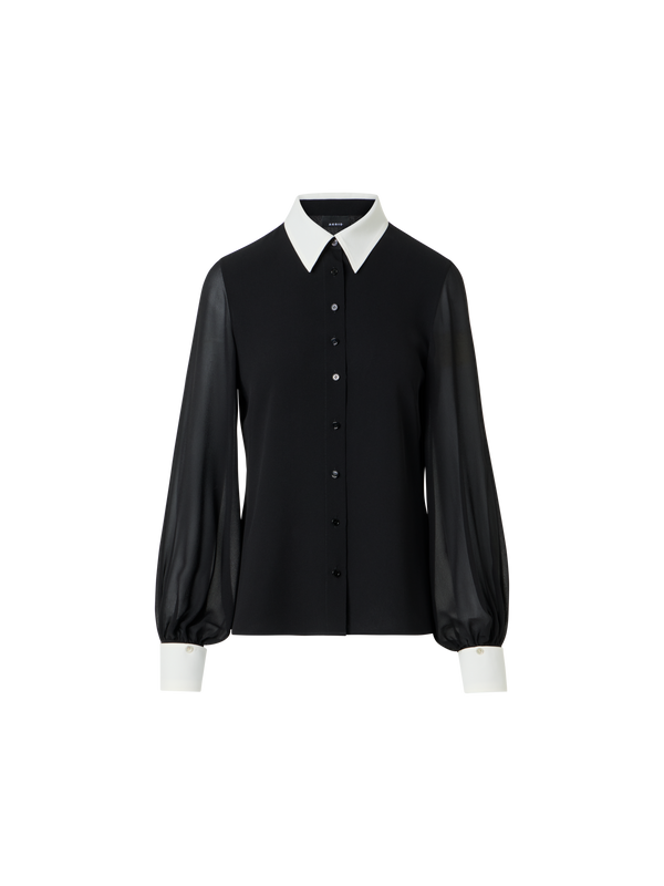 Designer Seidenbluse mit abnehmbaren Manschetten - Schwarz
