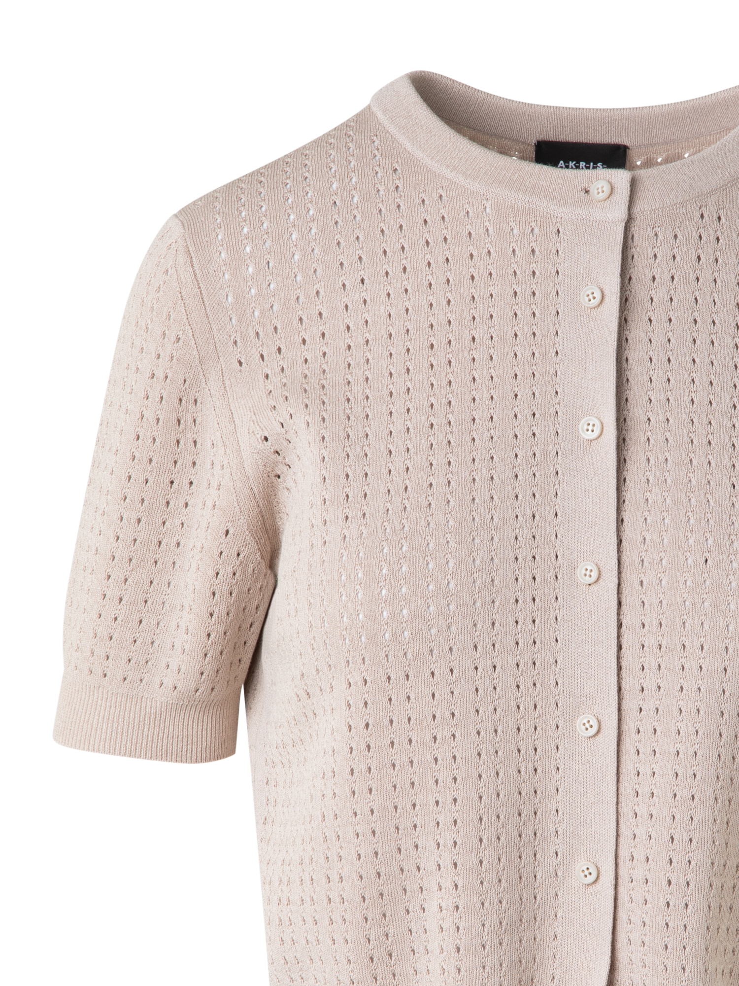Designer Kurzärmeliger Cardigan aus Seiden-Baumwolle - Beige