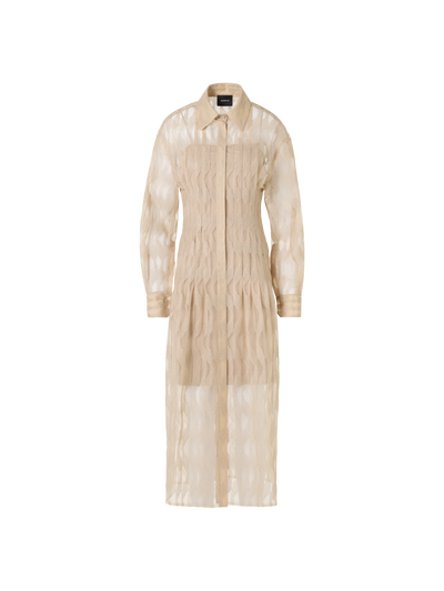 Designer Midi-Hemdblusenkleid mit High Plains Stickerei auf Tüll - Beige
