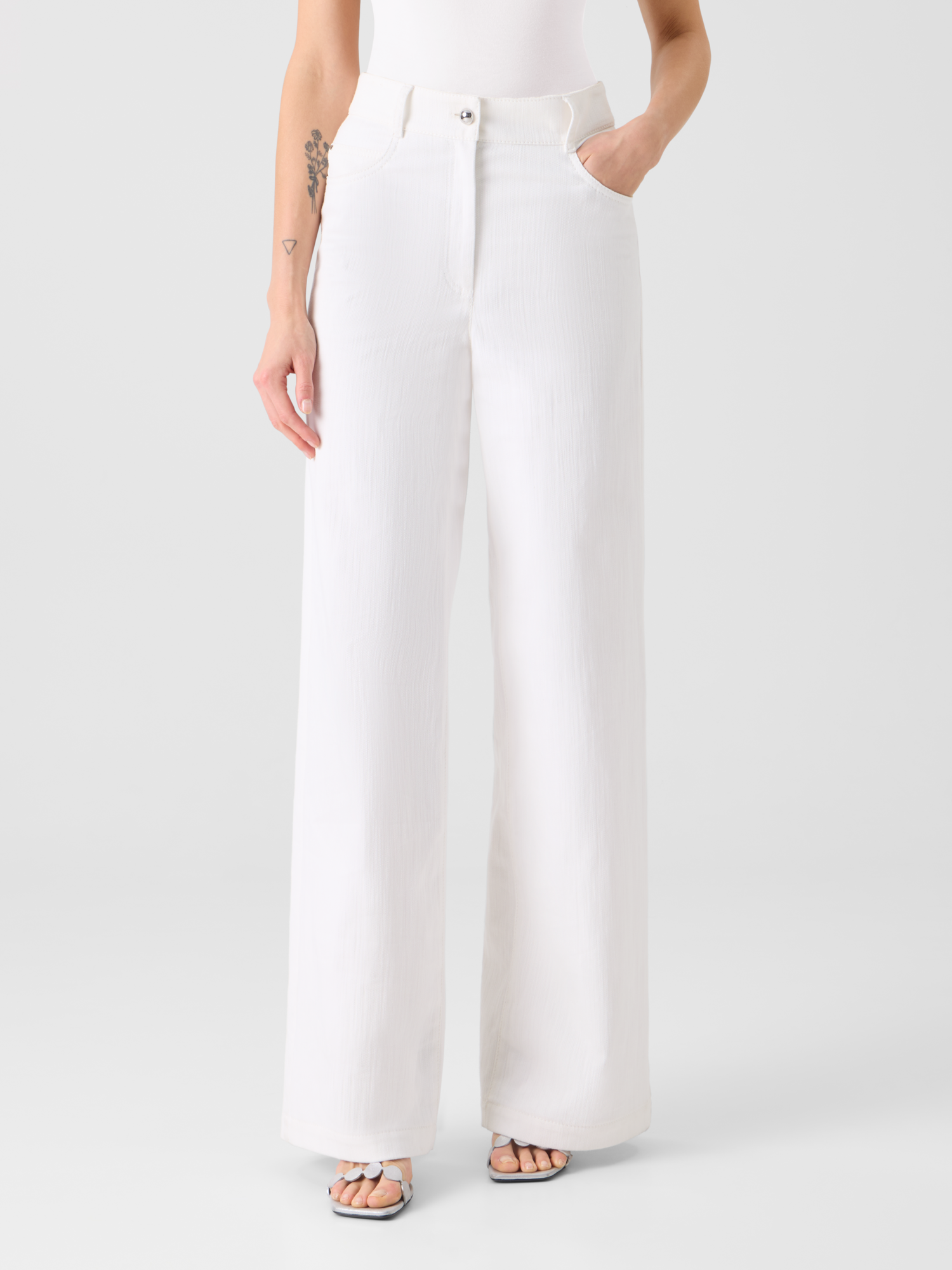 Designer Cooper Wide Leg Hose aus Stretch-Baumwolldenim - Weiss
