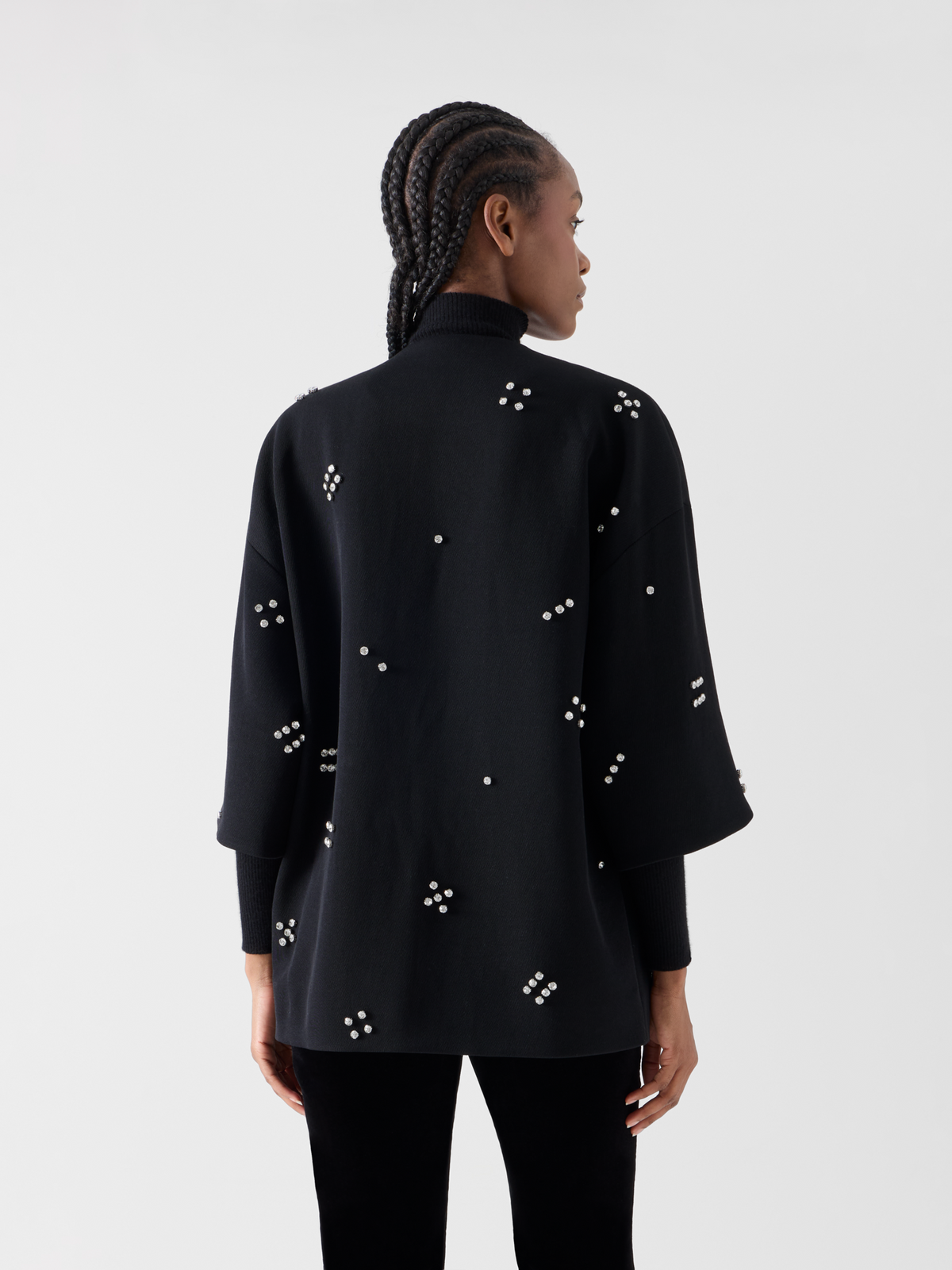 Designer Car Coat mit Diamond Dice Dot Verzierung - Schwarz 