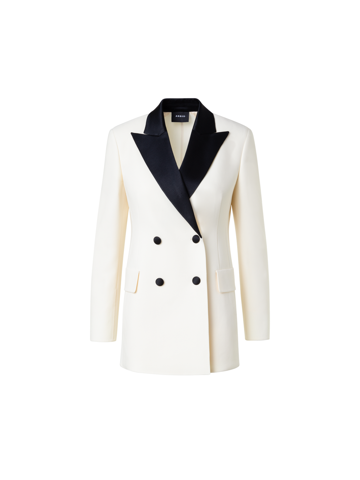 Designer Woll-Doubleface-Blazer mit Kontrast-Kragen - Bunt - Ecru - Weiss