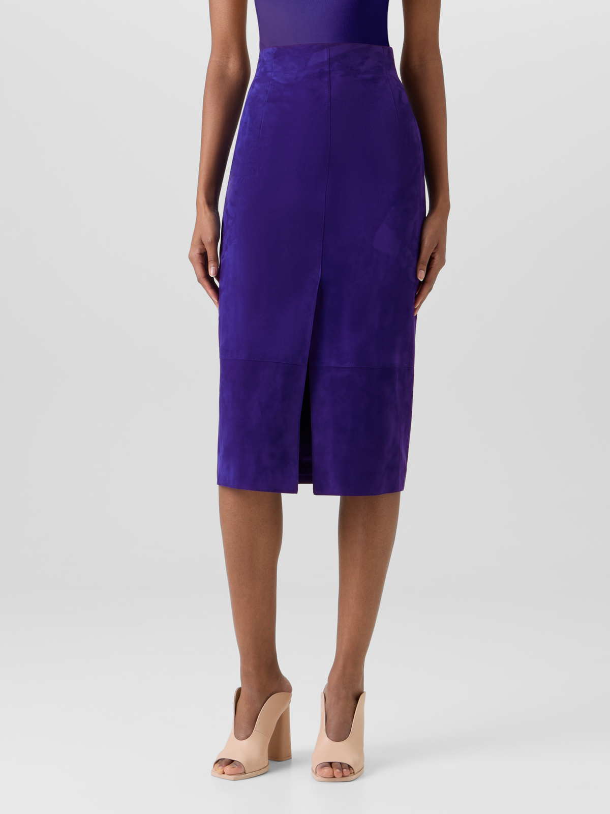 Designer Bleistiftrock aus Wildleder - Violett #editorial
