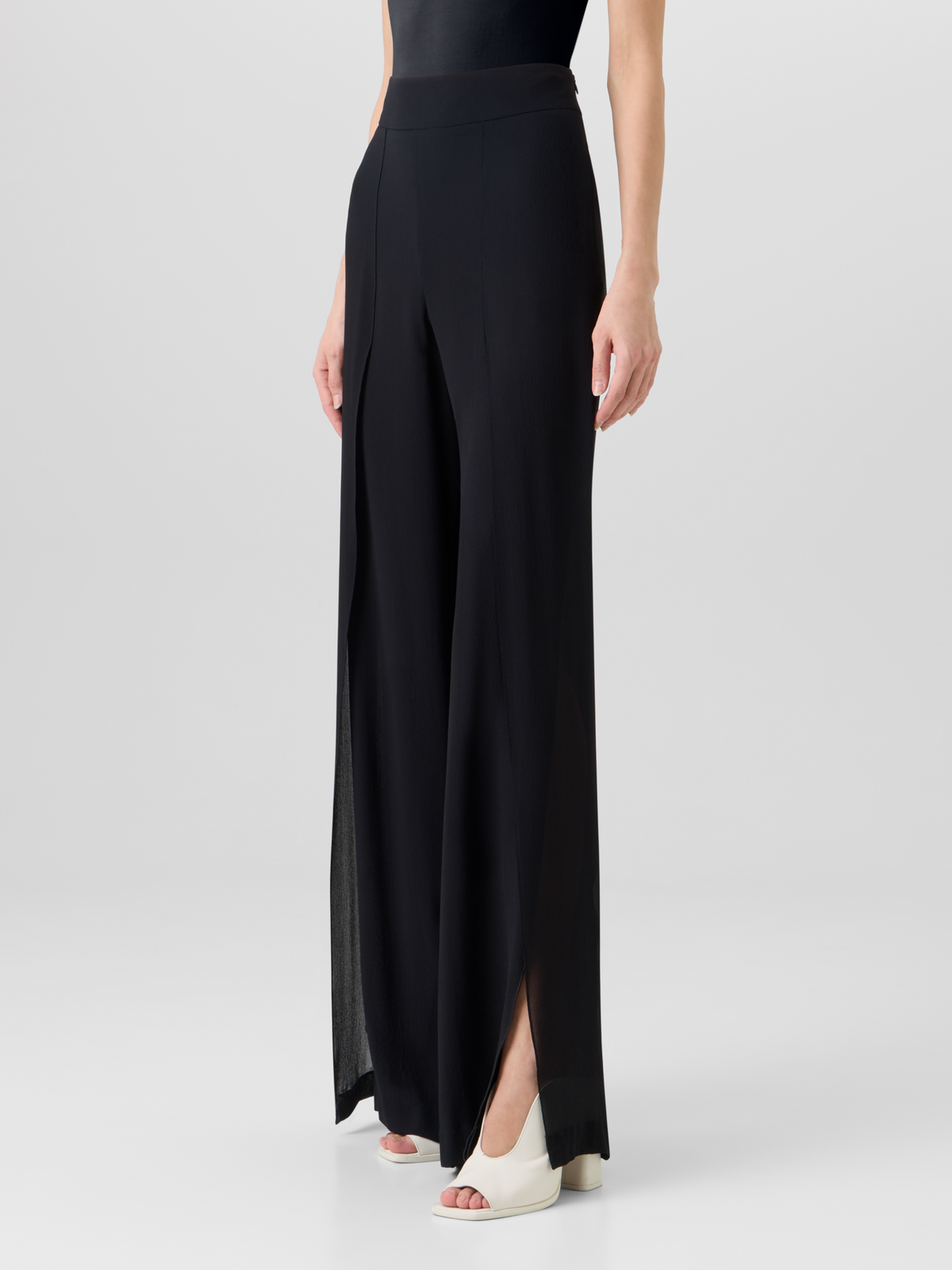 Designer Fellia Weit Ausgestellt Hose aus Seidengeorgette - Schwarz #editorial