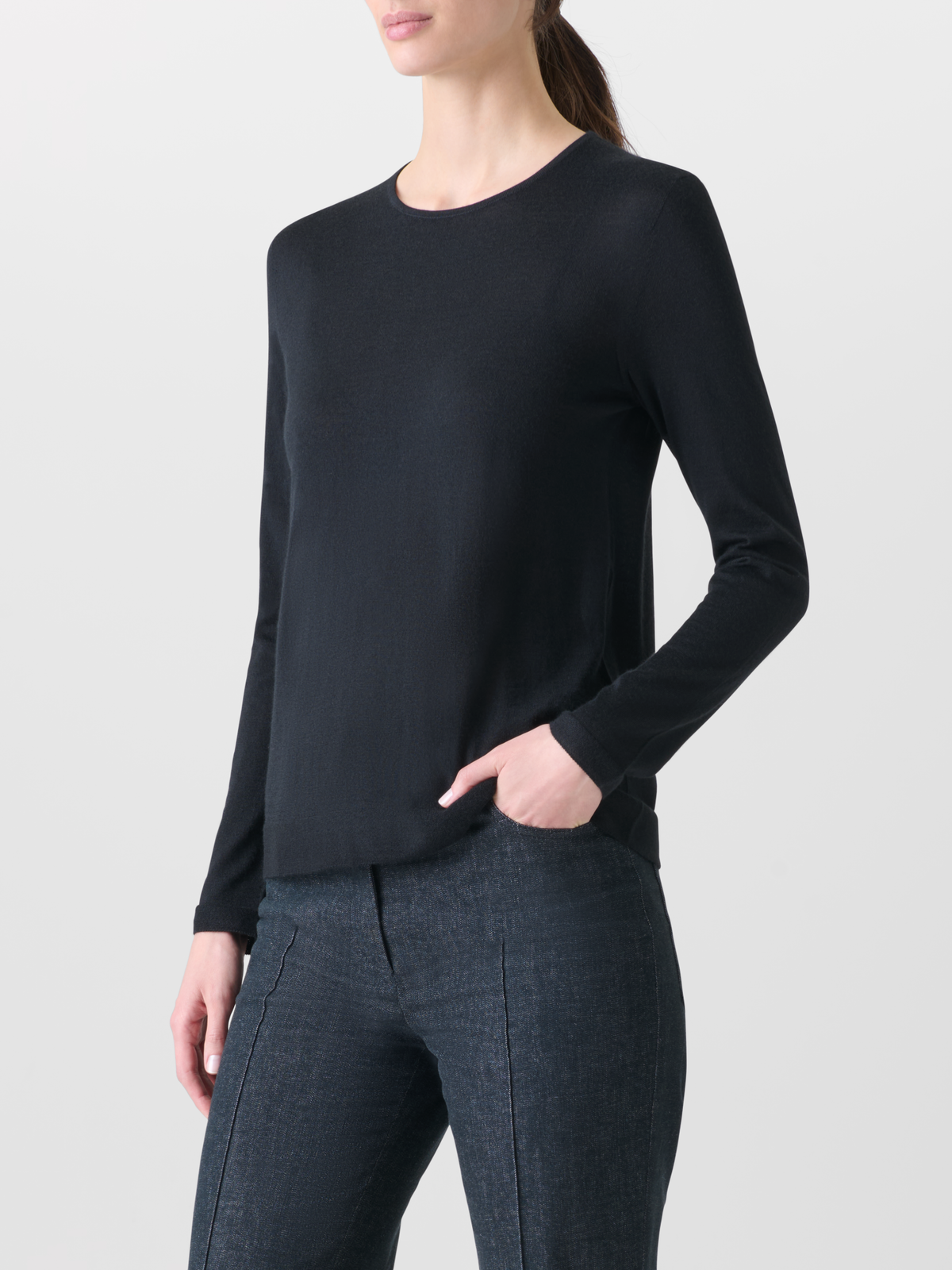 Designer Nahtloser Pullover aus Kaschmir und Seide - Schwarz #editorial