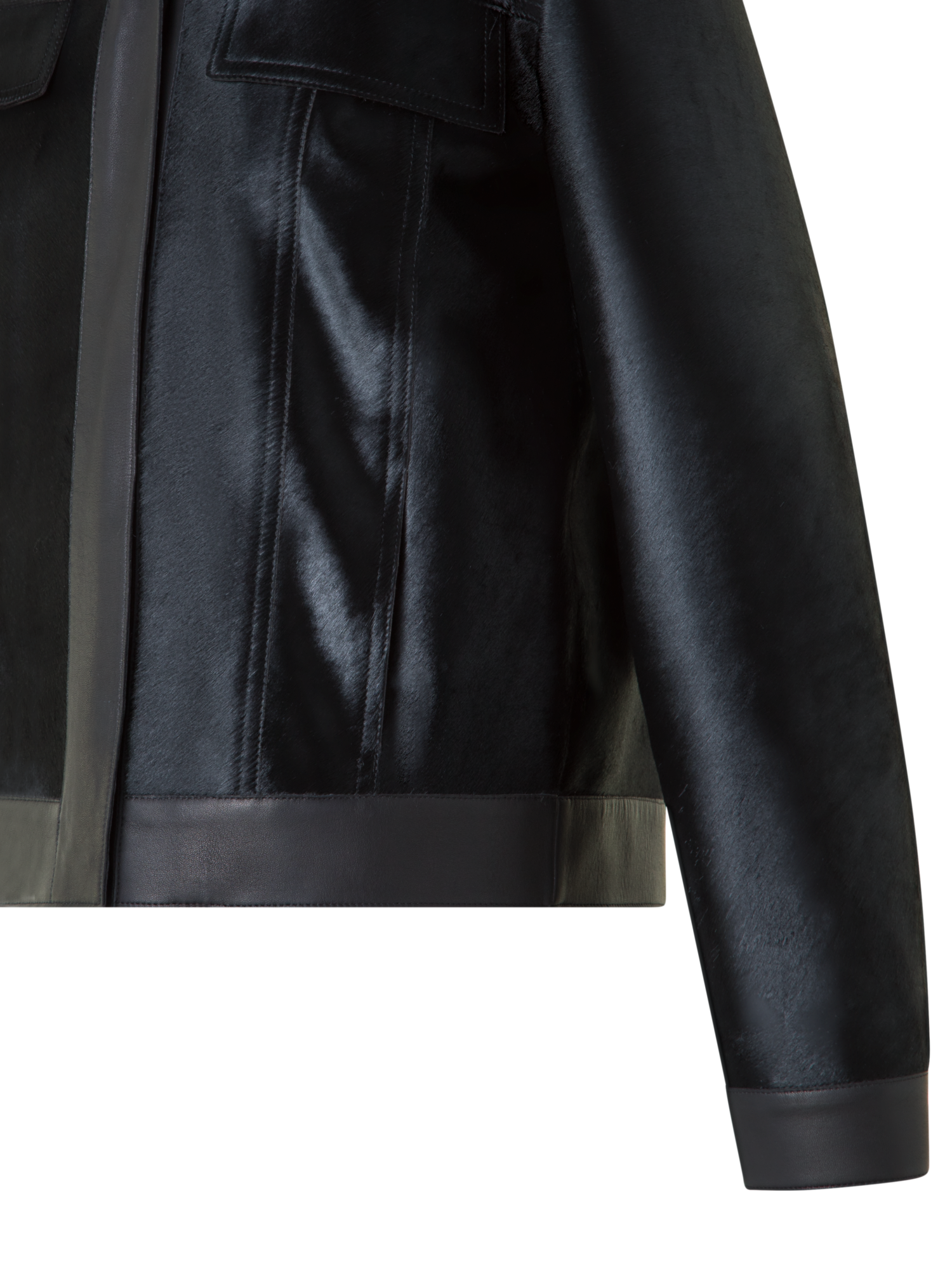 Designer Kurze Shearling-Jacke mit Lederbesatz - Schwarz