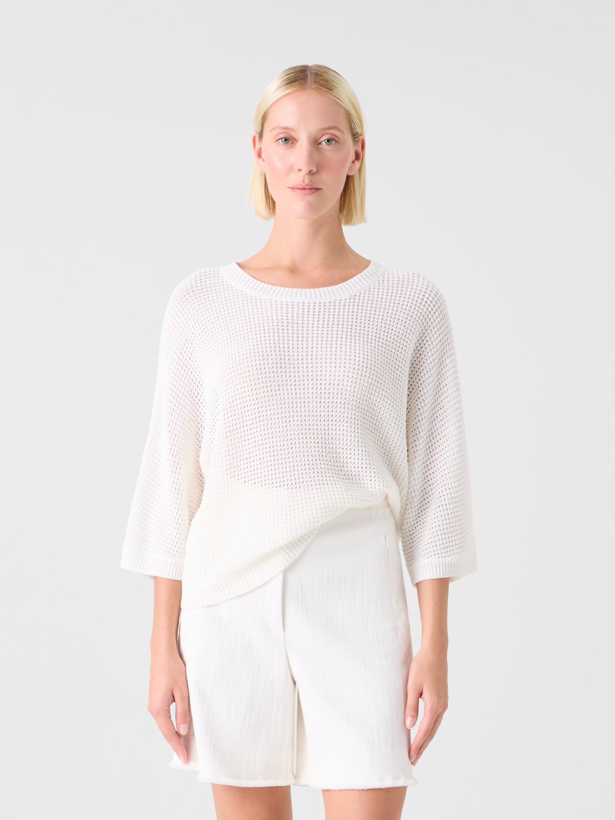 Designer Lässiger kastiger Strickpullover aus Leinen-Baumwolle - Weiss #editorial